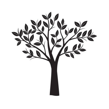 Siyah ağaç ve yapraklar. Vektör çizim.