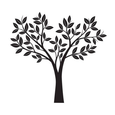Siyah ağaç ve yapraklar. Vektör çizim.