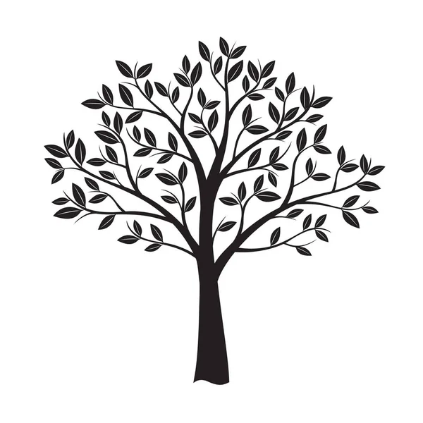 Siyah ağaç ve yapraklar. Vektör çizim.