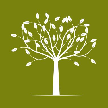 Yeşil zemin üzerine beyaz ağaç. Vektör çizim.