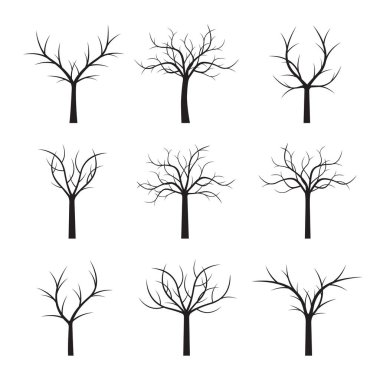 Siyah ağaçlar ve Leafs ayarlayın. Vektör çizim.