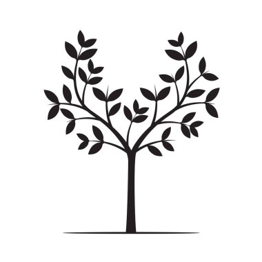 Siyah ağaç ve yapraklar. Vektör çizim.