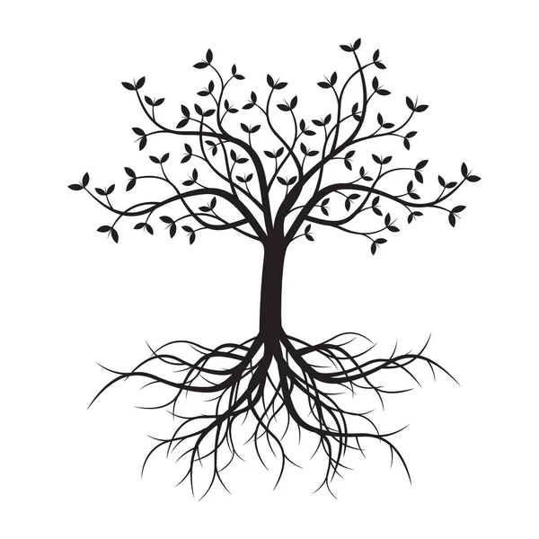 Black Tree and Roots. Vector Illustration. — Stock Vector