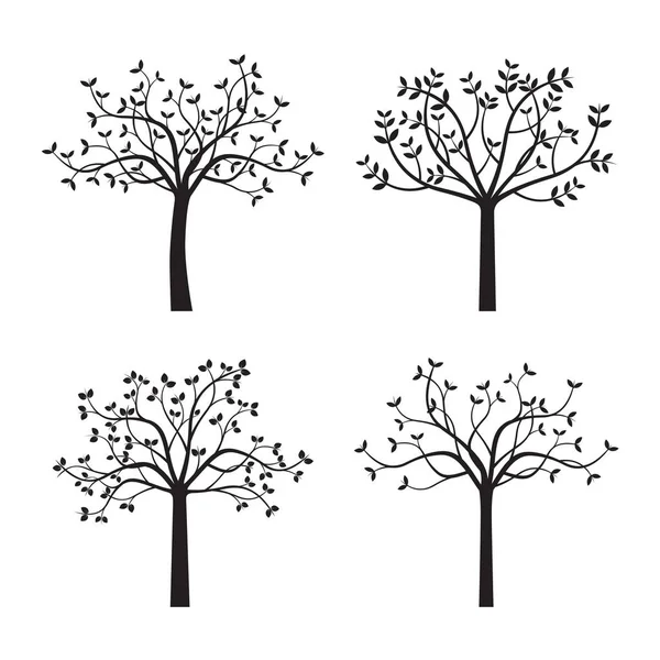 Schwarze Bäume und Blätter setzen. Vektorillustration. — Stockvektor