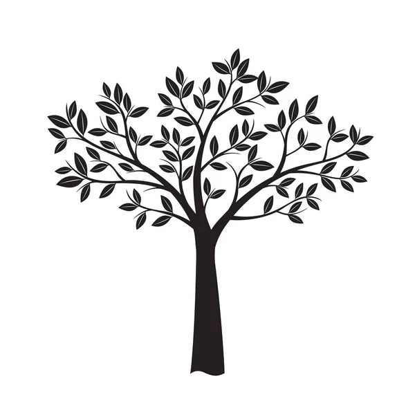 Black Tree and Leafs. Vector Illustration. — Stock Vector