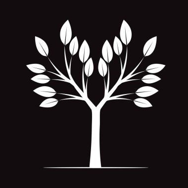 Siyah arka plan üzerine beyaz ağaç. Vektör çizim.