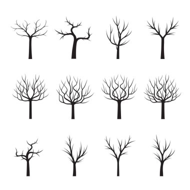 Siyah ağaçlar kümesi olmadan yapraklar. Vektör çizim.