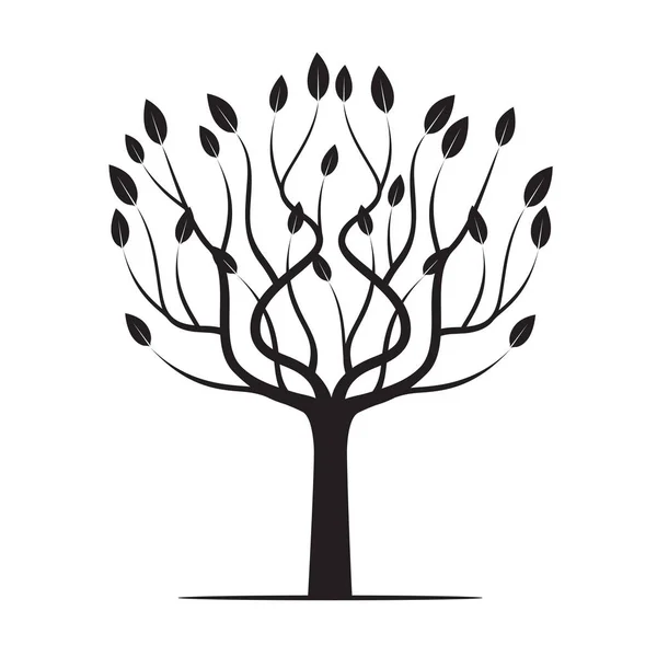 Black Tree with Leafs. Vector Illustration. — Stock Vector