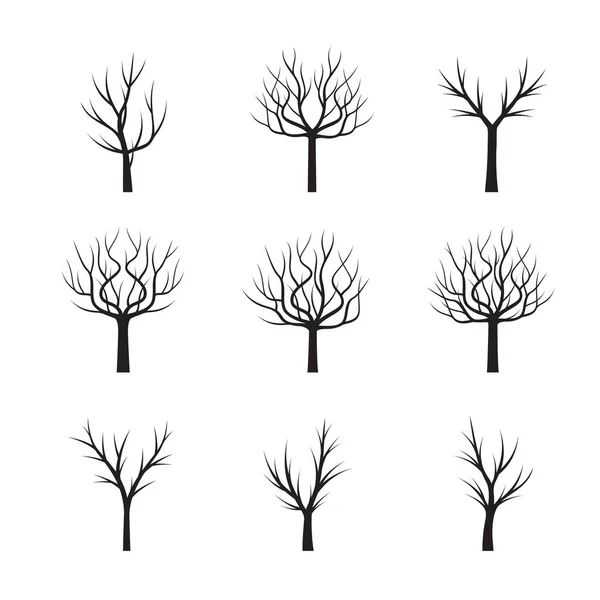 Set van zwart bomen bladeren zonder. Vectorillustratie. — Stockvector