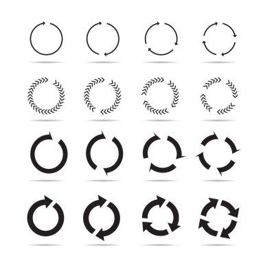 Siyah daire vektör okları kümesi. Vektör işaretleri.