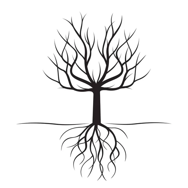 Czarny drzewo z korzeniami. Ilustracja wektorowa. — Wektor stockowy