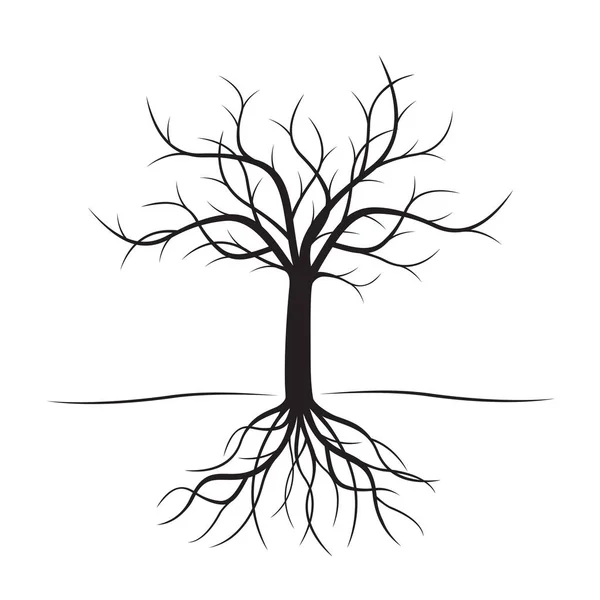 Black Tree with roots. Vector Illustration. — Stock Vector