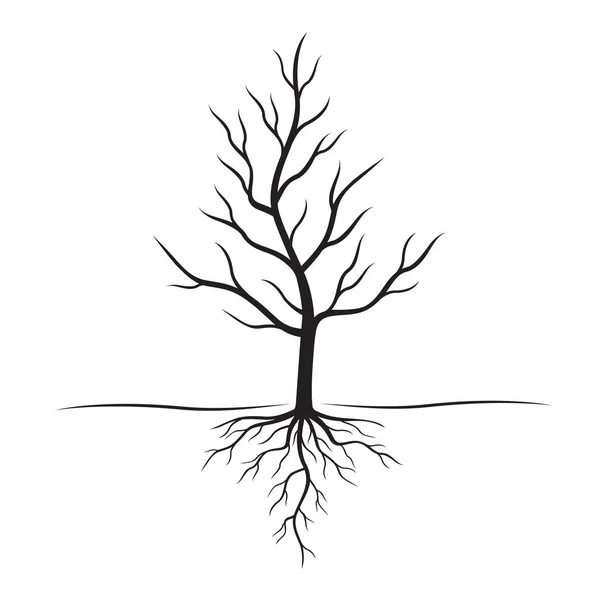 Μαύρο δέντρο με τις ρίζες. Εικονογράφηση διάνυσμα. — Διανυσματικό Αρχείο