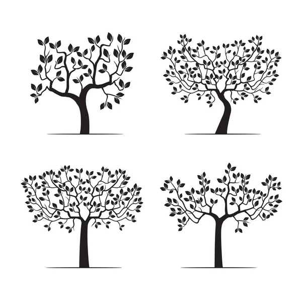 Set Black Tree with Roots. Vector Illustration. — Stock Vector