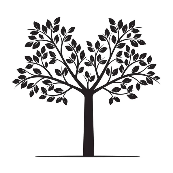 Black Tree with Leafs. Vector Illustration. — Stock Vector