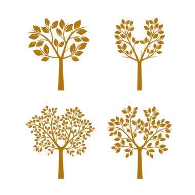 Set altın ağaçlarıyla yapraklar. Vektör çizim.