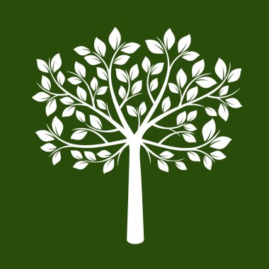 Yeşil zemin üzerine beyaz ağaç. Vektör çizim.