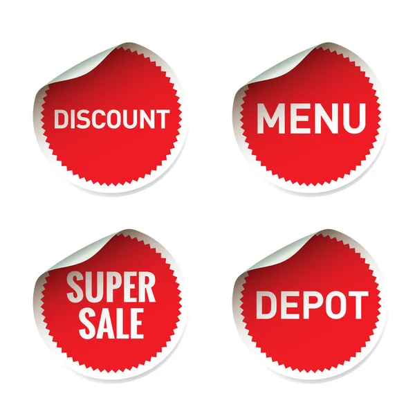 Set rote Vektor-Aufkleber und Text-Rabatt, Menü, Super-Verkauf, — Stockvektor