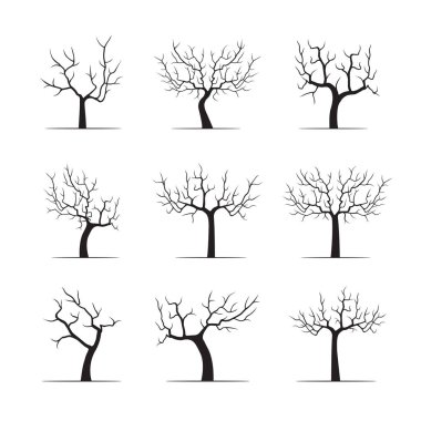 Siyah elma ağaçlarının ayarlayın. Vektör çizim.