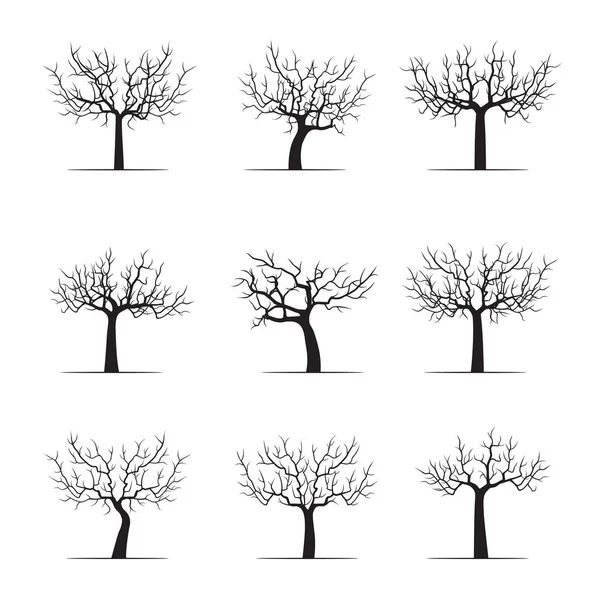 Set Black Apple Trees. Vector Illustration. — Stock Vector