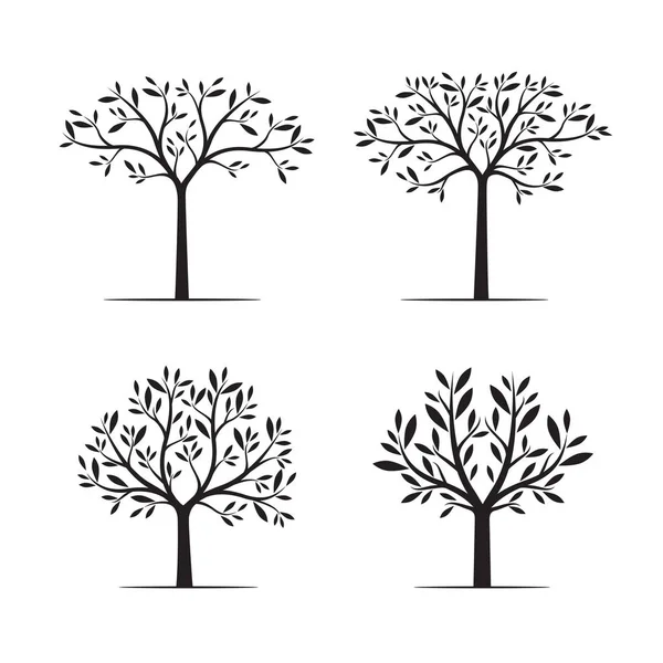 Set of Black Trees with Leaves. Vector Illustration. — Stock Vector