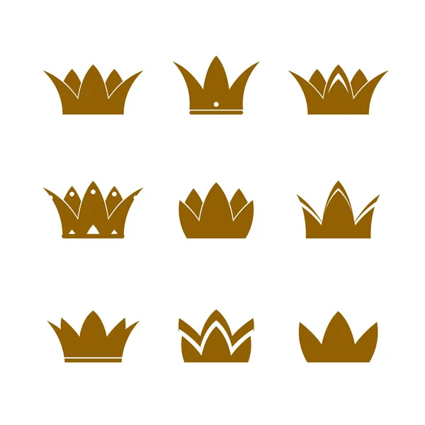 Set of golden vector crowns and icons — Stock Vector