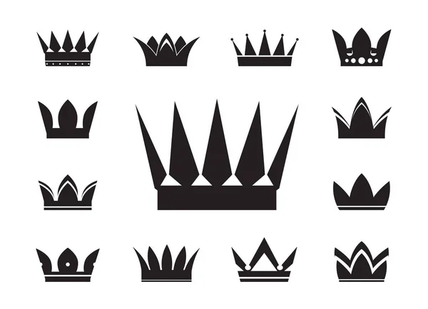 Conjunto de coronas de vector negro e iconos — Vector de stock