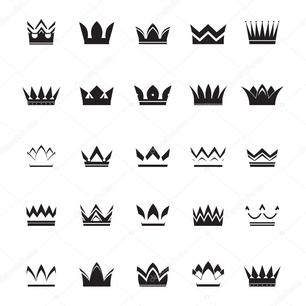 Set of black vector crowns and icons