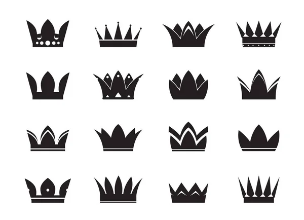 Set of black vector crowns and icons — Stock Vector