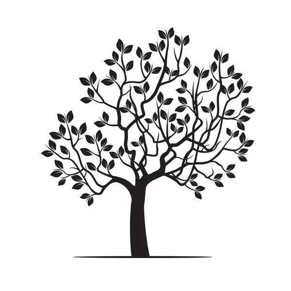 Black Tree with Leaves. Vector Illustration. — Stock Vector