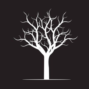Siyah arka plan üzerine beyaz çıplak ağaç. Vektör çizim.