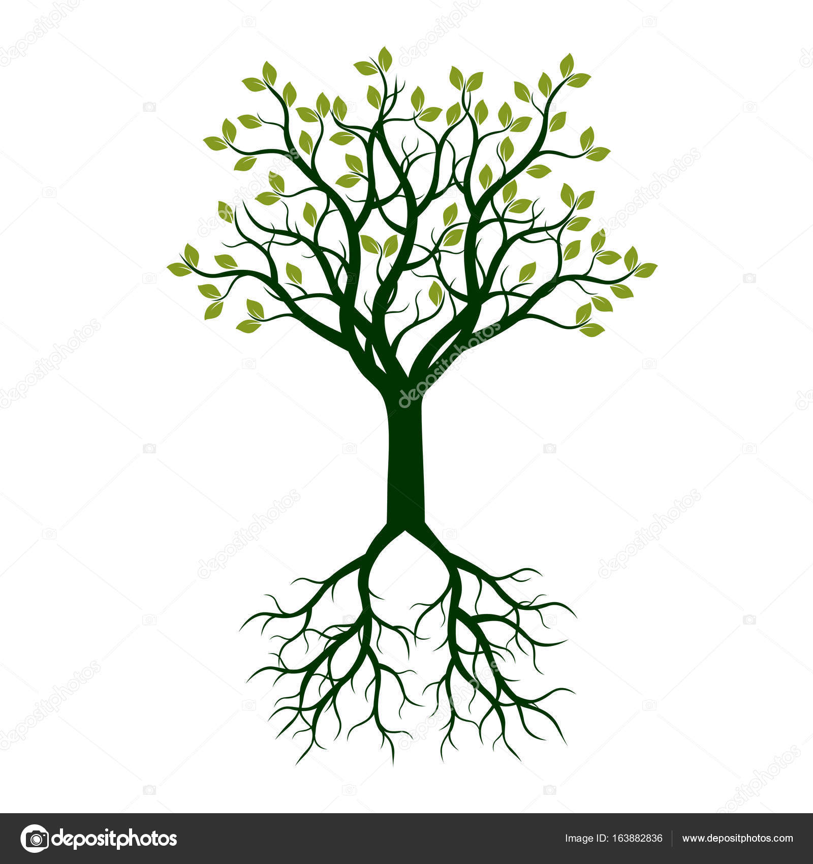 Colore albero con le radici Illustrazione di vettore — Vettoriale Stock