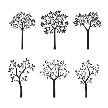 Siyah ağaçlar kümesi. Vektör çizim.