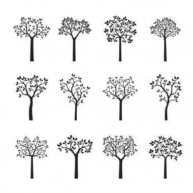 Siyah ağaçlar kümesi. Vektör çizim.
