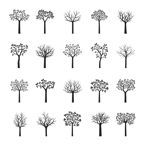 Siyah ağaçlar kümesi. Vektör çizim.
