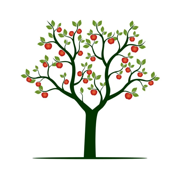 Groene boom met rode appels. Vectorillustratie. — Stockvector