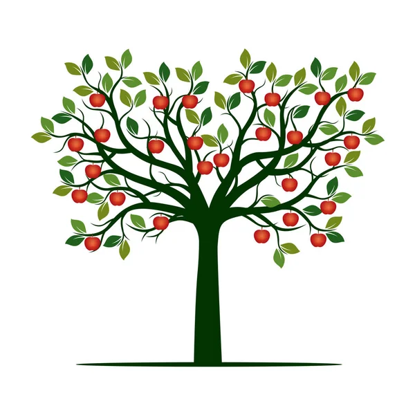 Groene boom met rode appels. Vectorillustratie. — Stockvector