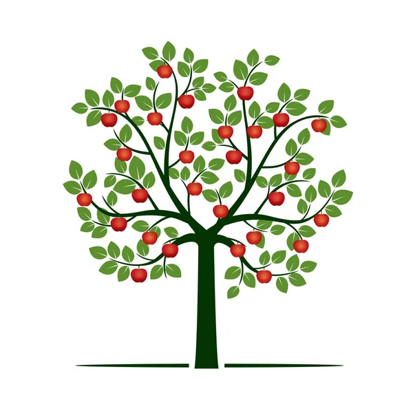 Groene boom met rode appels. Vectorillustratie. — Stockvector