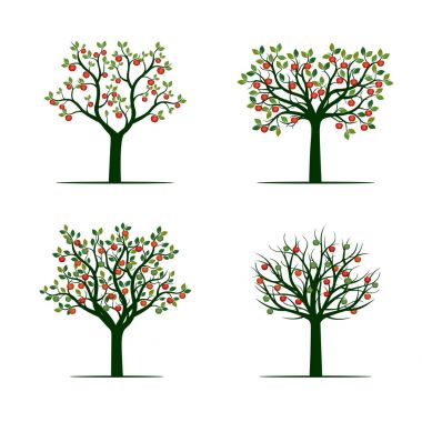 Yeşil ağaç Kırmızı elma ile kümesi. Vektör çizim.