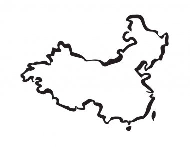 Siyah vektör çizim harita Çin. Anahat grafiği