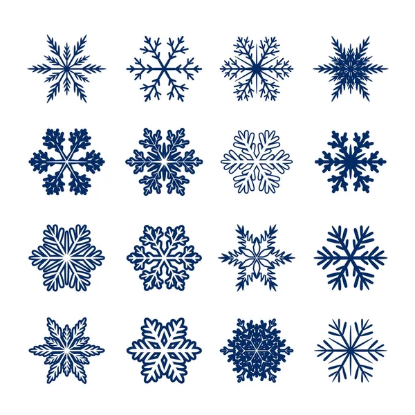Συλλογή των μπλε νιφάδες χιονιού. Εικονογράφηση διάνυσμα — Διανυσματικό Αρχείο