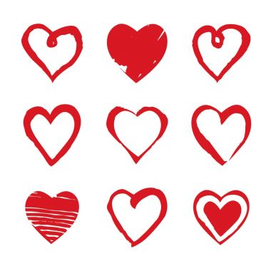 Elle çizilmiş kalpler kümesi. Sevgililer günü için tasarım öğeleri.