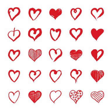 Elle çizilmiş kalpler kümesi. Sevgililer günü için tasarım öğeleri.