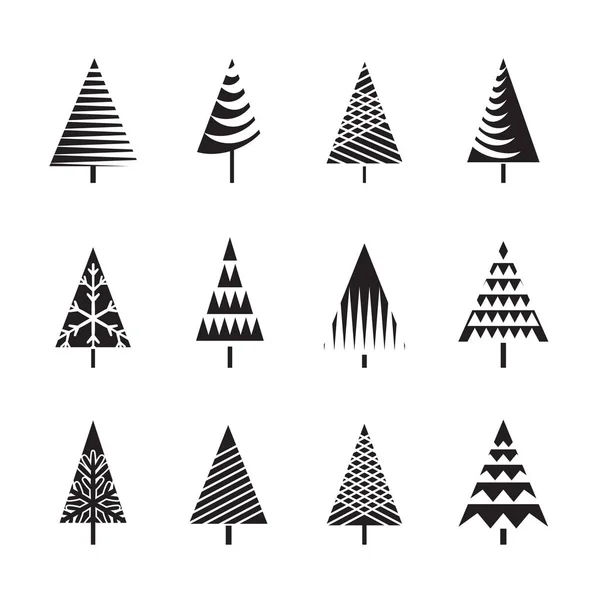 Set di alberi di Natale neri. Illustrazione vettoriale e icone . — Vettoriale Stock