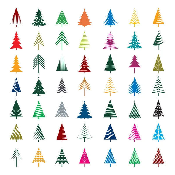 Reihe von farbigen Weihnachtsbäumen. Vektorillustrationen. — Stockvektor