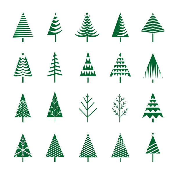 Set di alberi di Natale verdi. Illustrazione vettoriale e icone — Vettoriale Stock