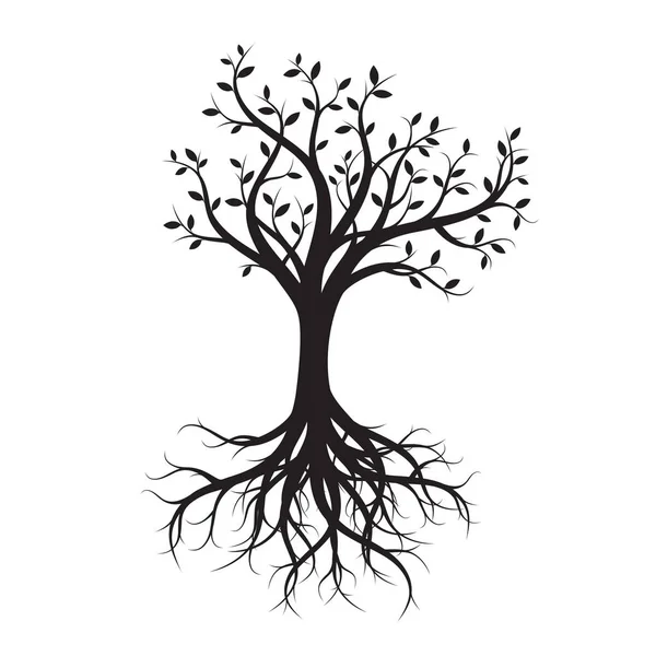 Black Tree with Roots. Vector Illustration. — Stock Vector