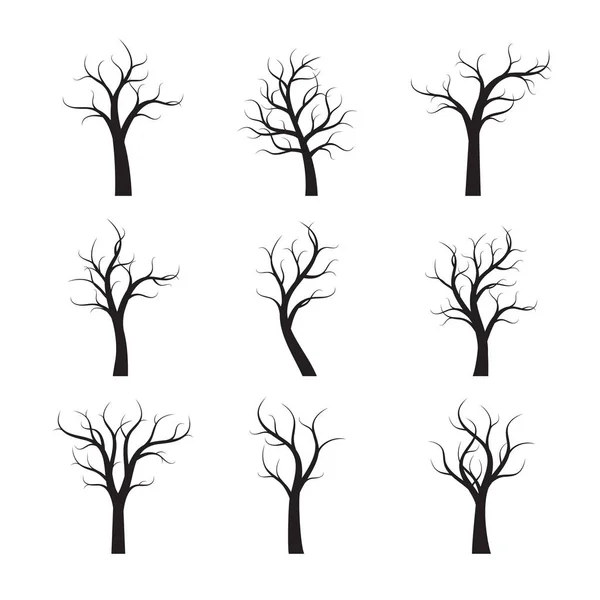 Set Black Winter Naked Trees. Vector Illustration. — Stock Vector