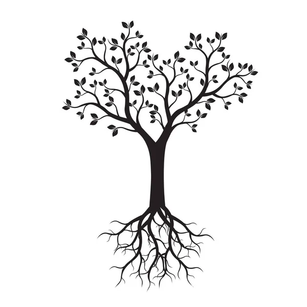 Černý strom s kořeny. Vektorové ilustrace. — Stockový vektor