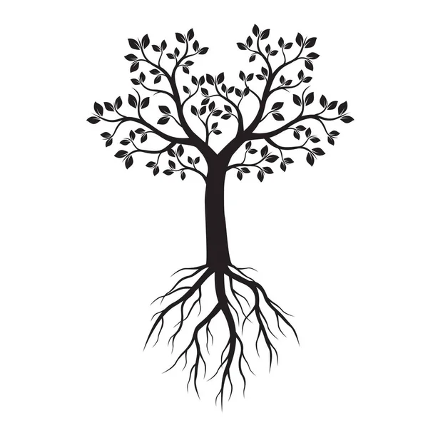 Černý strom s kořeny. Vektorové ilustrace. — Stockový vektor